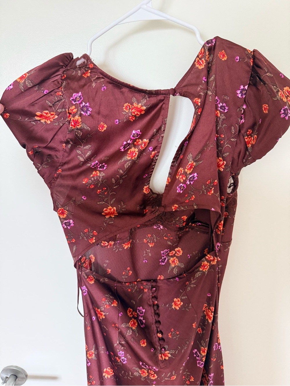 Free People Brown/Burgundy Maxi Dress with Orange & Purple Floral Print - Picture 7 of 7